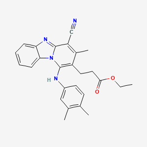 molecular formula C26H26N4O2 B7757246 Ethyl 3-{4-cyano-1-[(3,4-dimethylphenyl)amino]-3-methylpyrido[1,2-a]benzimidazol-2-yl}propanoate 