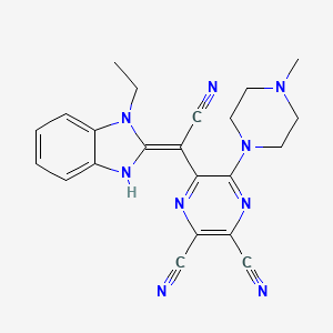 molecular formula C22H21N9 B7757292 5-[(Z)-cyano-(3-ethyl-1H-benzimidazol-2-ylidene)methyl]-6-(4-methylpiperazin-1-yl)pyrazine-2,3-dicarbonitrile 