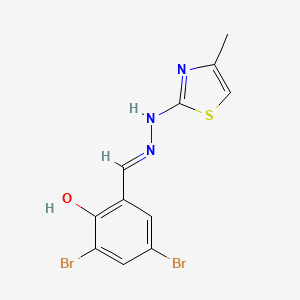 molecular formula C11H9Br2N3OS B7757341 2,4-dibromo-6-{(E)-[2-(4-methyl-1,3-thiazol-2-yl)hydrazinylidene]methyl}phenol 