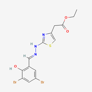 molecular formula C14H13Br2N3O3S B7757348 (E)-ethyl 2-(2-(2-(3,5-dibromo-2-hydroxybenzylidene)hydrazinyl)thiazol-4-yl)acetate 