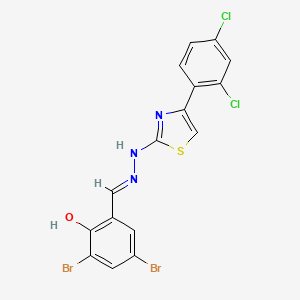 molecular formula C16H9Br2Cl2N3OS B7757352 2,4-dibromo-6-[(E)-{2-[4-(2,4-dichlorophenyl)-1,3-thiazol-2-yl]hydrazinylidene}methyl]phenol 