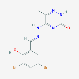 molecular formula C11H9Br2N5O2 B7757357 5-[(2E)-2-(3,5-dibromo-2-hydroxybenzylidene)hydrazinyl]-6-methyl-1,2,4-triazin-3(2H)-one 