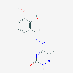 molecular formula C12H13N5O3 B7757377 5-[(2E)-2-[(2-hydroxy-3-methoxyphenyl)methylidene]hydrazinyl]-6-methyl-2H-1,2,4-triazin-3-one 
