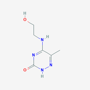 molecular formula C6H10N4O2 B7757390 5-((2-Hydroxyethyl)amino)-6-methyl-1,2,4-triazin-3-ol 