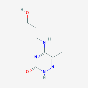 molecular formula C7H12N4O2 B7757391 5-((3-hydroxypropyl)amino)-6-methyl-1,2,4-triazin-3(2H)-one 