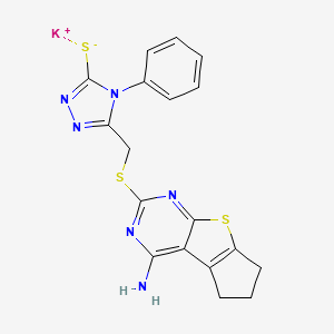 molecular formula C18H15KN6S3 B7757407 Potassium;5-[(12-amino-7-thia-9,11-diazatricyclo[6.4.0.02,6]dodeca-1(12),2(6),8,10-tetraen-10-yl)sulfanylmethyl]-4-phenyl-1,2,4-triazole-3-thiolate 