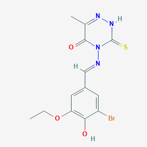 molecular formula C13H13BrN4O3S B7757525 4-[(E)-(3-bromo-5-ethoxy-4-hydroxyphenyl)methylideneamino]-6-methyl-3-sulfanylidene-2H-1,2,4-triazin-5-one 