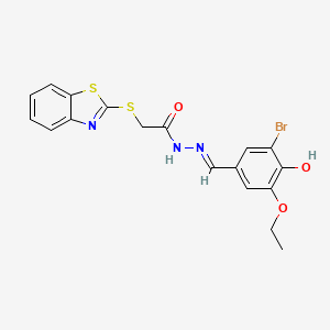 molecular formula C18H16BrN3O3S2 B7757527 2-(1,3-benzothiazol-2-ylsulfanyl)-N-[(E)-(3-bromo-5-ethoxy-4-hydroxyphenyl)methylideneamino]acetamide 