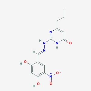 2-[(2E)-2-[(2,4-dihydroxy-5-nitrophenyl)methylidene]hydrazinyl]-4-propyl-1H-pyrimidin-6-one