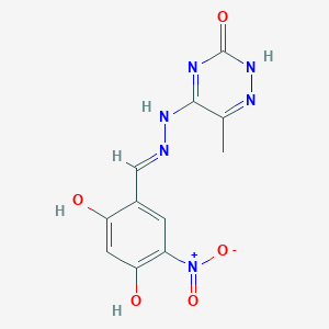 molecular formula C11H10N6O5 B7757535 5-[(2E)-2-[(2,4-dihydroxy-5-nitrophenyl)methylidene]hydrazinyl]-6-methyl-2H-1,2,4-triazin-3-one 