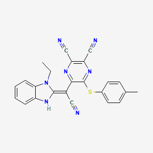 molecular formula C24H17N7S B7757547 (E)-5-(cyano(1-ethyl-1H-benzo[d]imidazol-2(3H)-ylidene)methyl)-6-(p-tolylthio)pyrazine-2,3-dicarbonitrile 