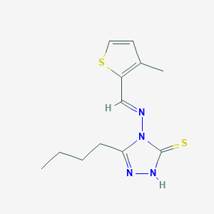 molecular formula C12H16N4S2 B7757620 (E)-5-butyl-4-(((3-methylthiophen-2-yl)methylene)amino)-4H-1,2,4-triazole-3-thiol 