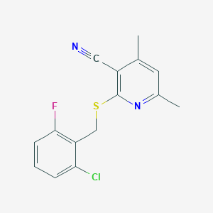 molecular formula C15H12ClFN2S B7757635 2-((2-Chloro-6-fluorobenzyl)thio)-4,6-dimethylnicotinonitrile 