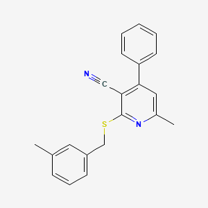 molecular formula C21H18N2S B7757636 6-Methyl-2-[(3-methylphenyl)methylsulfanyl]-4-phenylpyridine-3-carbonitrile 