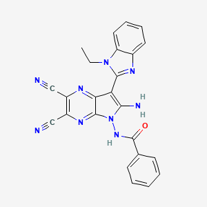 molecular formula C24H17N9O B7757643 N-[6-amino-2,3-dicyano-7-(1-ethyl-1H-benzimidazol-2-yl)-5H-pyrrolo[2,3-b]pyrazin-5-yl]benzamide 