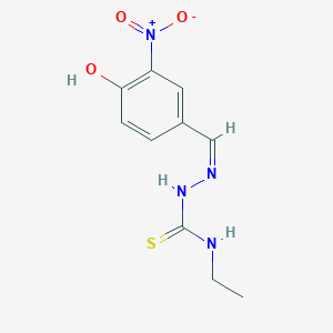 molecular formula C10H12N4O3S B7757714 1-ethyl-3-[(Z)-(4-hydroxy-3-nitrophenyl)methylideneamino]thiourea 