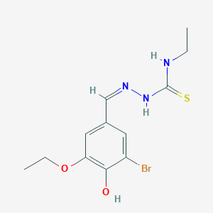 molecular formula C12H16BrN3O2S B7757754 (1Z,N'Z)-N'-(3-bromo-5-ethoxy-4-hydroxybenzylidene)-N-ethylcarbamohydrazonothioic acid 