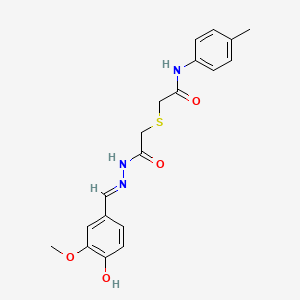 molecular formula C19H21N3O4S B7757851 2-[2-[2-[(E)-(3-methoxy-4-oxocyclohexa-2,5-dien-1-ylidene)methyl]hydrazinyl]-2-oxoethyl]sulfanyl-N-(4-methylphenyl)acetamide 