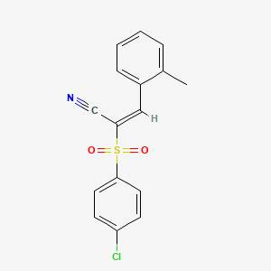 (E)-2-(4-chlorophenyl)sulfonyl-3-(2-methylphenyl)prop-2-enenitrile