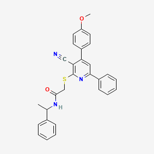 2-((3-cyano-4-(4-methoxyphenyl)-6-phenylpyridin-2-yl)thio)-N-(1-phenylethyl)acetamide