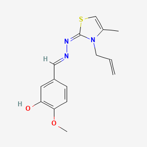 molecular formula C15H17N3O2S B7758037 2-methoxy-5-[(E)-[(E)-(4-methyl-3-prop-2-enyl-1,3-thiazol-2-ylidene)hydrazinylidene]methyl]phenol 