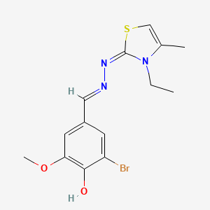 molecular formula C14H16BrN3O2S B7758043 2-bromo-4-[(E)-[(E)-(3-ethyl-4-methyl-1,3-thiazol-2-ylidene)hydrazinylidene]methyl]-6-methoxyphenol 