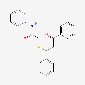 molecular formula C23H21NO2S B7758065 2-((3-oxo-1,3-diphenylpropyl)thio)-N-phenylacetamide 