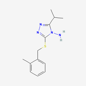 molecular formula C13H18N4S B7758113 3-[(2-Methylphenyl)methylsulfanyl]-5-propan-2-yl-1,2,4-triazol-4-amine 