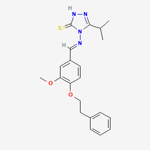 molecular formula C21H24N4O2S B7758126 4-[(E)-{[3-methoxy-4-(2-phenylethoxy)phenyl]methylidene}amino]-5-(propan-2-yl)-4H-1,2,4-triazole-3-thiol 