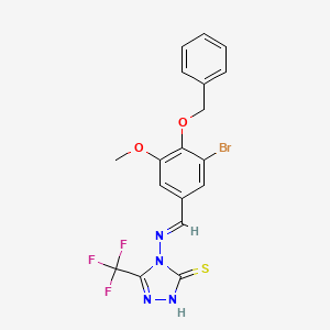 molecular formula C18H14BrF3N4O2S B7758136 (E)-4-((4-(benzyloxy)-3-bromo-5-methoxybenzylidene)amino)-5-(trifluoromethyl)-4H-1,2,4-triazole-3-thiol 