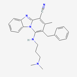 molecular formula C25H27N5 B7758151 2-Benzyl-1-{[3-(dimethylamino)propyl]amino}-3-methylpyrido[1,2-a]benzimidazole-4-carbonitrile 