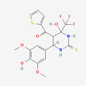 molecular formula C18H17F3N2O5S2 B7758155 [4-Hydroxy-6-(4-hydroxy-3,5-dimethoxyphenyl)-2-thioxo-4-(trifluoromethyl)hexahydro-5-pyrimidinyl](2-thienyl)methanone 