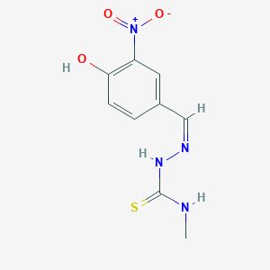 molecular formula C9H10N4O3S B7758357 N'-[(Z)-(4-hydroxy-3-nitrophenyl)methylidene]-N-methylcarbamohydrazonothioic acid 