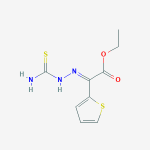 molecular formula C9H11N3O2S2 B7758450 (1Z,N'Z)-N'-(2-ethoxy-2-oxo-1-(thiophen-2-yl)ethylidene)carbamohydrazonothioic acid 