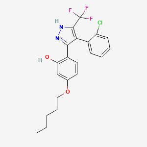molecular formula C21H20ClF3N2O2 B7758483 2-(4-(2-chlorophenyl)-5-(trifluoromethyl)-1H-pyrazol-3-yl)-5-(pentyloxy)phenol 