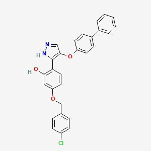 molecular formula C28H21ClN2O3 B7758491 5-[(4-chlorophenyl)methoxy]-2-[4-(4-phenylphenoxy)-1H-pyrazol-5-yl]phenol 