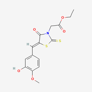 molecular formula C15H15NO5S2 B7758503 ethyl 2-[(5Z)-5-[(3-hydroxy-4-methoxyphenyl)methylidene]-4-oxo-2-sulfanylidene-1,3-thiazolidin-3-yl]acetate 