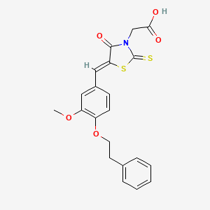 molecular formula C21H19NO5S2 B7758504 2-[(5Z)-5-[[3-methoxy-4-(2-phenylethoxy)phenyl]methylidene]-4-oxo-2-sulfanylidene-1,3-thiazolidin-3-yl]acetic acid 