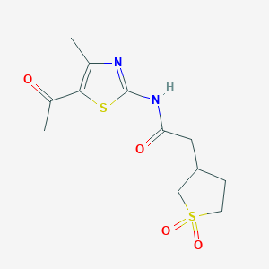 molecular formula C12H16N2O4S2 B7758575 N-(5-acetyl-4-methyl-1,3-thiazol-2-yl)-2-(1,1-dioxothiolan-3-yl)acetamide 