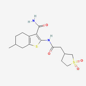 molecular formula C16H22N2O4S2 B7758589 2-[[2-(1,1-Dioxothiolan-3-yl)acetyl]amino]-6-methyl-4,5,6,7-tetrahydro-1-benzothiophene-3-carboxamide 