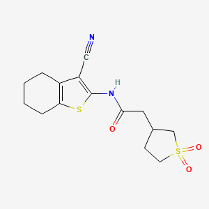 molecular formula C15H18N2O3S2 B7758591 N-(3-cyano-4,5,6,7-tetrahydro-1-benzothiophen-2-yl)-2-(1,1-dioxothiolan-3-yl)acetamide 