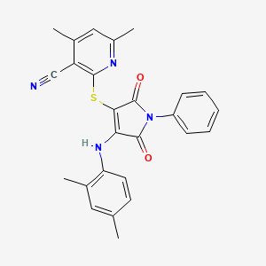 molecular formula C26H22N4O2S B7758606 2-[4-(2,4-Dimethylanilino)-2,5-dioxo-1-phenylpyrrol-3-yl]sulfanyl-4,6-dimethylpyridine-3-carbonitrile 