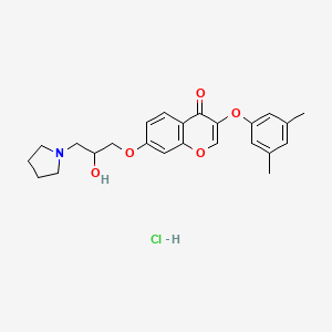 molecular formula C24H28ClNO5 B7758674 3-(3,5-Dimethylphenoxy)-7-(2-hydroxy-3-pyrrolidin-1-ylpropoxy)chromen-4-one;hydrochloride 