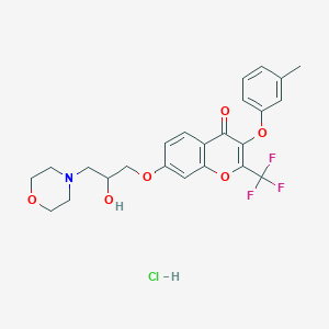 molecular formula C24H25ClF3NO6 B7758724 7-(2-Hydroxy-3-morpholin-4-ylpropoxy)-3-(3-methylphenoxy)-2-(trifluoromethyl)chromen-4-one;hydrochloride 
