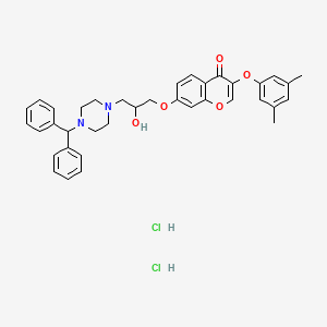 molecular formula C37H40Cl2N2O5 B7758767 7-[3-(4-Benzhydrylpiperazin-1-yl)-2-hydroxypropoxy]-3-(3,5-dimethylphenoxy)chromen-4-one;dihydrochloride 