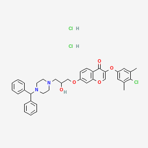molecular formula C37H39Cl3N2O5 B7758768 7-[3-(4-Benzhydrylpiperazin-1-yl)-2-hydroxypropoxy]-3-(4-chloro-3,5-dimethylphenoxy)chromen-4-one;dihydrochloride 