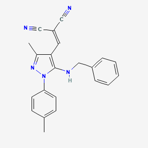 molecular formula C22H19N5 B7758930 2-((5-(benzylamino)-3-methyl-1-(p-tolyl)-1H-pyrazol-4-yl)methylene)malononitrile 