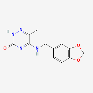molecular formula C12H12N4O3 B7759096 5-((benzo[d][1,3]dioxol-5-ylmethyl)amino)-6-methyl-1,2,4-triazin-3(2H)-one 