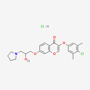 molecular formula C24H27Cl2NO5 B7759188 3-(4-Chloro-3,5-dimethylphenoxy)-7-(2-hydroxy-3-pyrrolidin-1-ylpropoxy)chromen-4-one;hydrochloride 