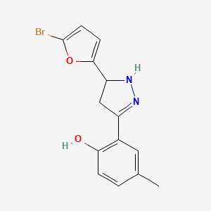 molecular formula C14H13BrN2O2 B7759247 2-[5-(5-bromofuran-2-yl)-4,5-dihydro-1H-pyrazol-3-yl]-4-methylphenol 